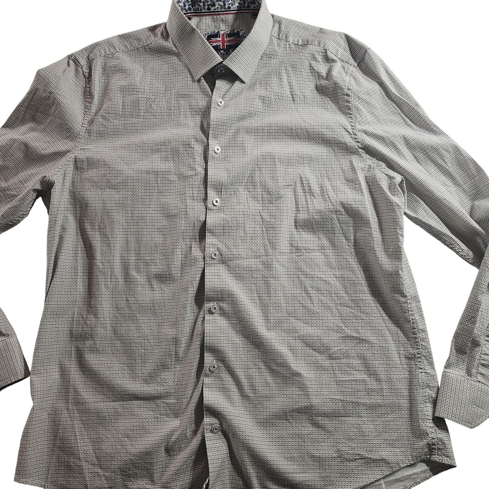 Soul Of London Shirt Mens XL Beige Micro Check Long Sleeve Dress Button Front